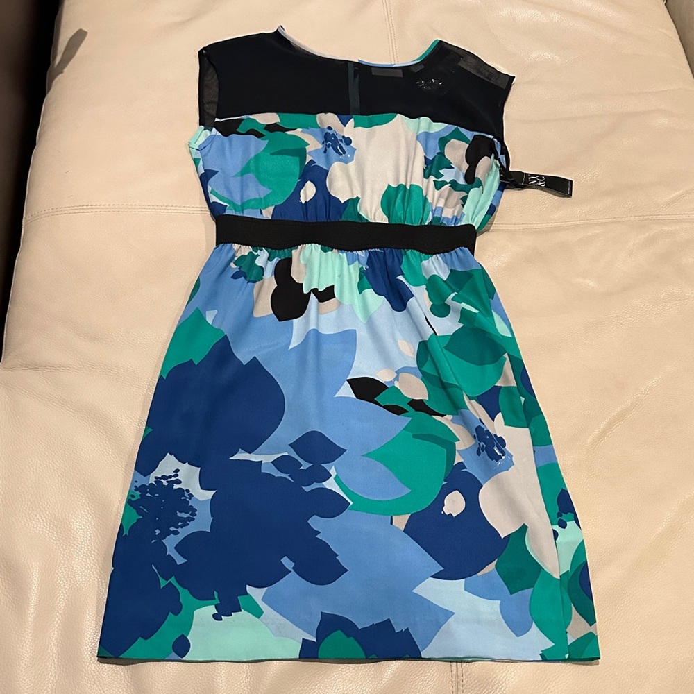 New York & Company Blue and Green Floral Midi Dress